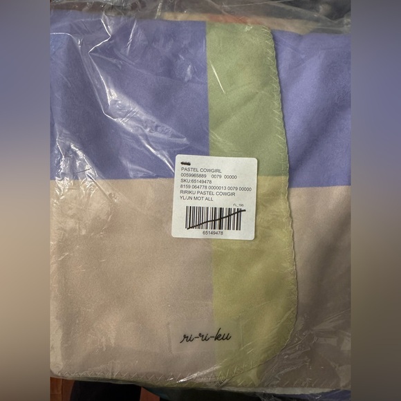 Free People x Ri Ri Ku Pastel Cowgirl Sherpa Plaid Throw Blanket Purple/Green - Picture 2 of 3